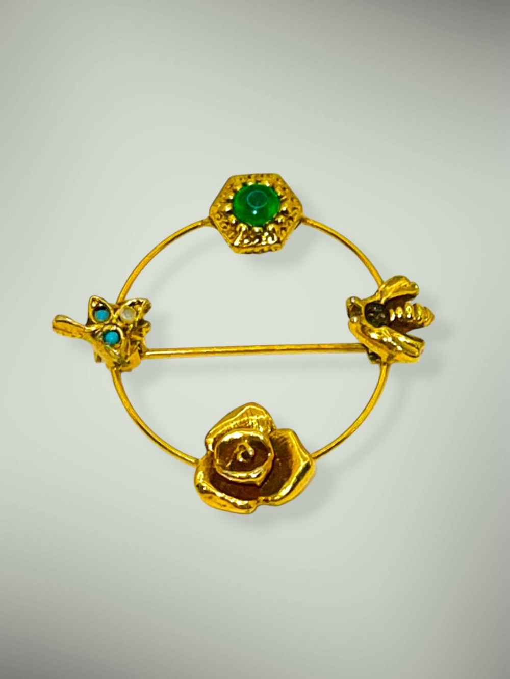 Vintage Victorian Revival Circle Brooch Unsigned Goldette